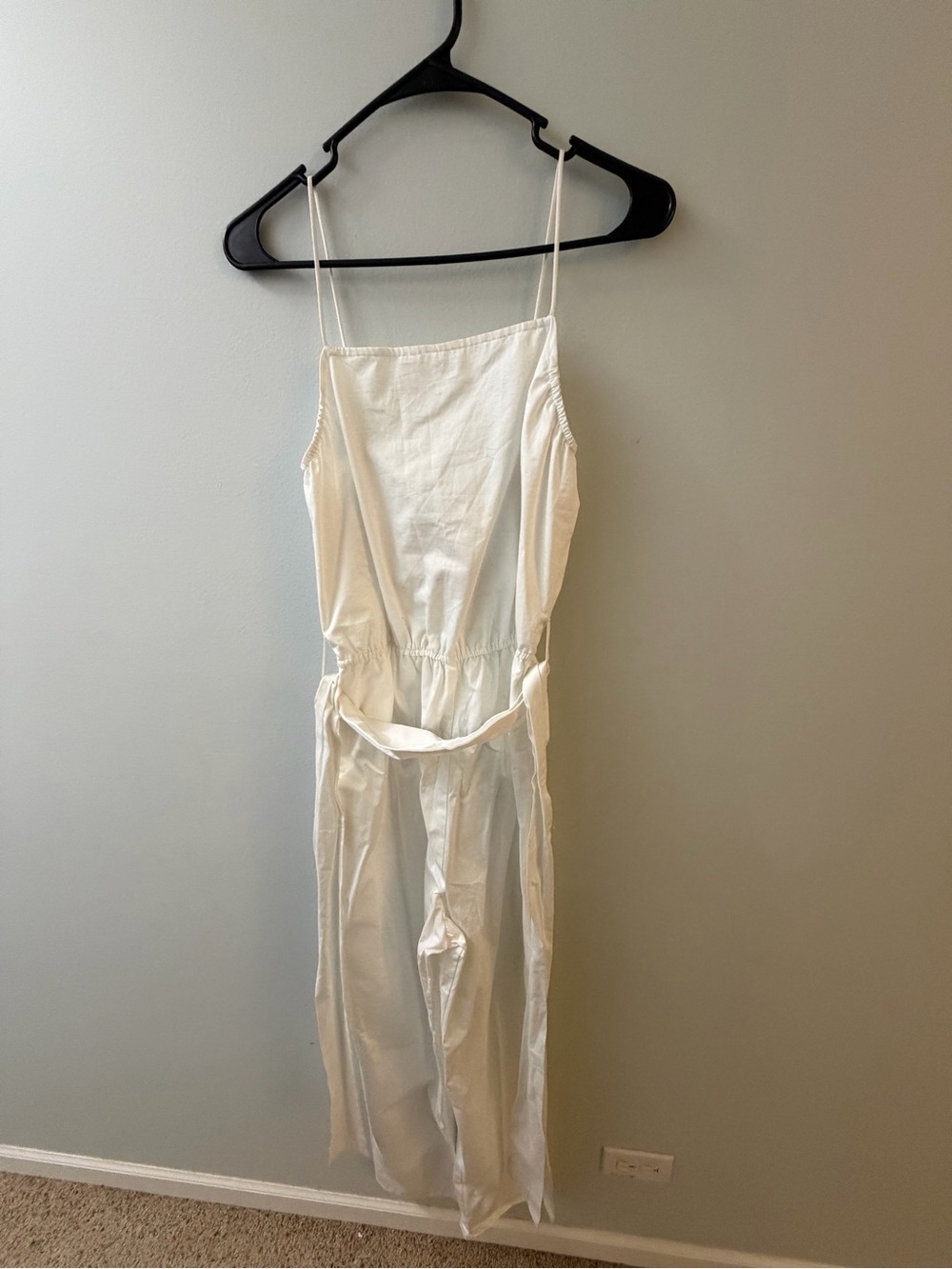 Zara White Cotton Spaghetti-Strap Jumpsuit